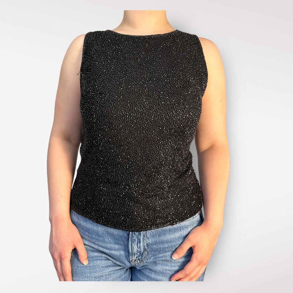 Cecily Brown Black Silk Beaded Backless Halter Top Size‎ M